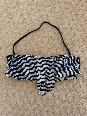 Reef Black & White Ruffled Bandeau Bikini Top